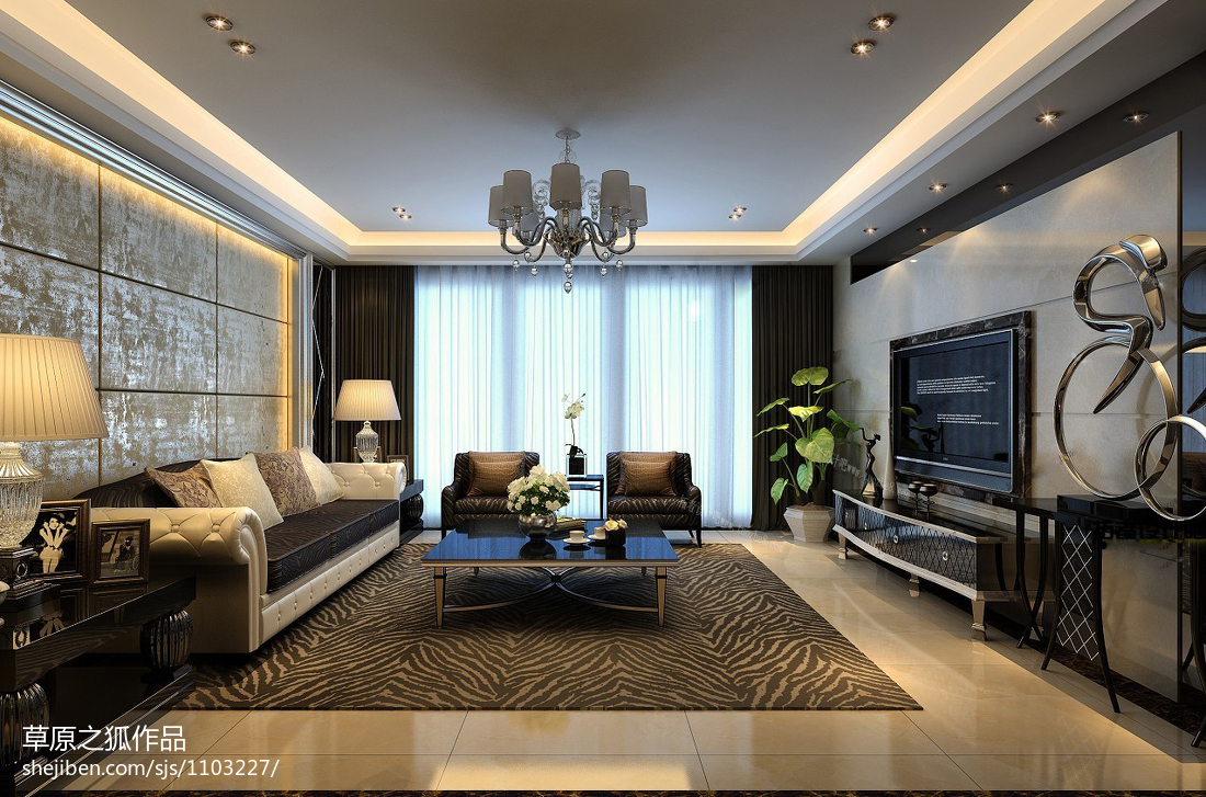 歐式奢華客廳_歐式四居家裝室內(nèi)設(shè)計(jì) 客廳 電視背景墻 沙發(fā)背景墻 落地窗 電視墻家居裝修設(shè)計(jì)3000例 &ndash; 設(shè)計(jì)本裝修效果圖